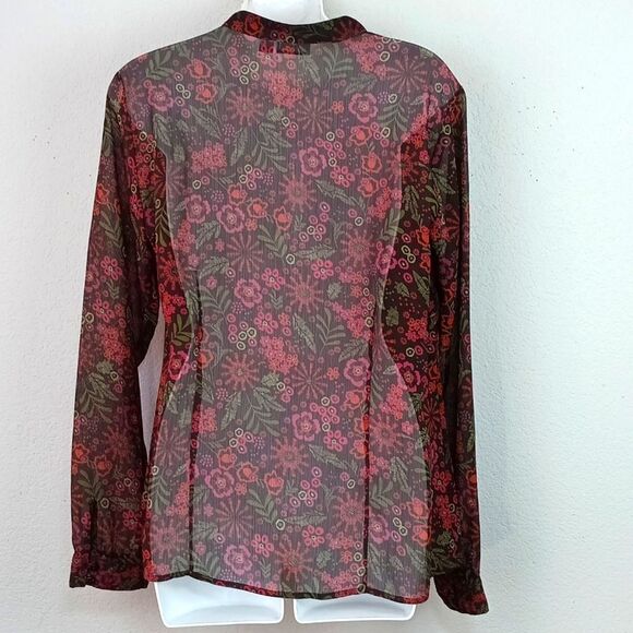 Apt 9 sheer floral long-sleeve velvet trim boho top sz L - Picture 8 of 13
